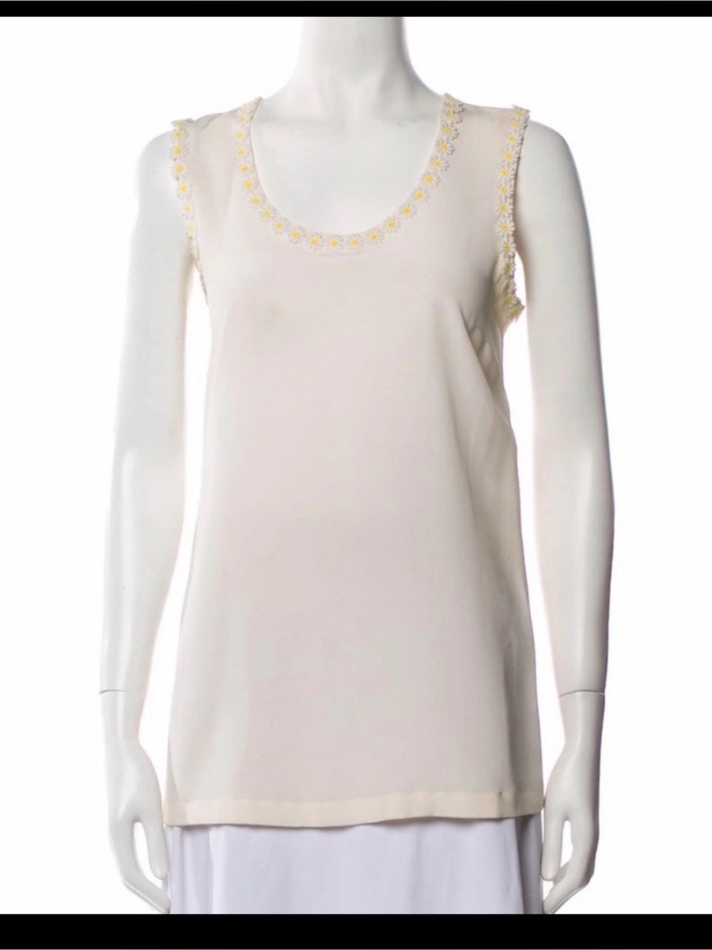 Dolce & Gabbana Cream Sleeveless Scoop Neck Tank with Yellow Floral Trim